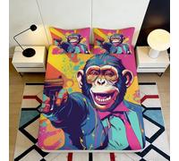 3D Printed Pop Art Monkey Fitted Sheet, Microfiber, Bed Cover, Non-slip
