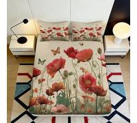 3D Printed Poppy Flower Butterfly Fitted Sheet Microfiber Deep Pocket All-Around Mattress Fitted Cover Non-Slip Washable Bedroom Home 90x200x25cm