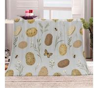 3D Printed Potatoes With Green Leaves Flannel Fleece Blanket (270GSM) Pastoral Natural Style Super Cozy 130x150 cm single Size Fade Resistant Home Decor Gift - Machine Washable