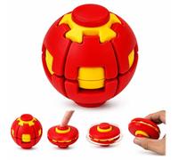 3D Printed Press to Spin Fidget Ball, Transforming Desk Fidget Toy, Stress Relief Sensory Spinner for Adults, One-Hand Office Desk Toy, Anxiety Relief Pocket Gift (Red)