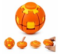 3D Printed Press to Spin Fidget Ball, Transforming Desk Fidget Toy, Stress Relief Sensory Spinner for Adults, One-Hand Office Desk Toy, Anxiety Relief Pocket Gift (Orange)