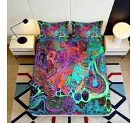 3D Printed Psychedelic Abstract Fitted Sheet Microfiber Soft Breathable Neon Art Mattress Cover for Bedroom Dorm Decor Protection 90x200x25cm