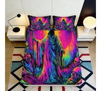 3D Printed psychedelic fitted sheet, vibrant neon ghost pattern, microfiber soft touch, guest room bedding, apartment decor, dust resistant, easy care 90x200x25cm