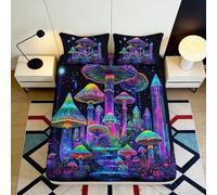 3D Printed Psychedelic Mushroom Fitted Sheet Microfiber Bedding Neon Fantasy Mattress Cover Decoration for Bedroom Guest Room 90x200x25cm
