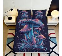 3D Printed Psychedelic Mushroom Fitted Sheet Microfiber Soft Breathable Neon Fantasy Bed Cover for Bedroom Dorm Mattress Decor 90x200x25cm