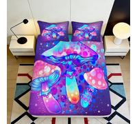 3D Printed Psychedelic Mushroom Fitted Sheet Microfiber Soft Breathable Neon Glow Mattress Cover for Bedroom Dorm Decor 90x200x25cm