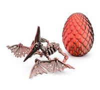 3D Printed Pterodactyl Skeleton Figure - Articulated Flying Dinosaur Toy with Movable Wings - Poseable Pterosaur Model with Dragon Egg, Prehistoric Reptile Collectible for Kids & Adults - Black Red