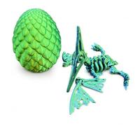 3D Printed Pterodactyl Skeleton Figure - Articulated Flying Dinosaur Toy with Movable Wings - Poseable Pterosaur Model with Dragon Egg, Prehistoric Reptile Collectible for Kids & Adults - Green Blue