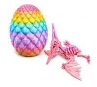 3D Printed Pterodactyl Skeleton Figure - Articulated Flying Dinosaur Toy with Movable Wings - Poseable Pterosaur Model with Dragon Egg, Prehistoric Reptile Collectible for Kids & Adults - Rainbow