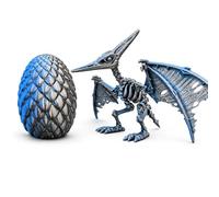 3D Printed Pterodactyl Skeleton Figure - Articulated Flying Dinosaur Toy with Movable Wings - Poseable Pterosaur Model with Dragon Egg, Prehistoric Reptile Collectible for Kids & Adults - Black Blue