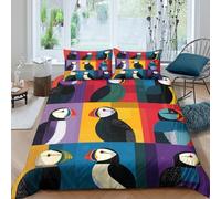 3D Printed Puffin Birds Comforter Cover Microfiber Colorful Art Style Quilt Cover Easy Care Lightweight Fade Resistant Machine Washable for Home Bedroom Use Double（200x200cm）