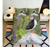 3D Printed Puffin Fitted Sheet, Microfiber Bed Cover, Non-slip Home