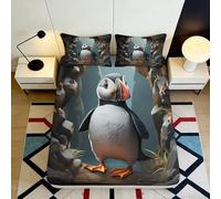 3D Printed Puffin Fitted Sheet Microfiber, Bed Cover, Non-slip Home