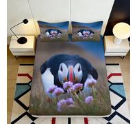3D Printed Puffin Fitted Sheet, Microfiber Bed Cover, Non-slip Home Decor