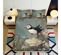 3D Printed Puffin Fitted Sheet, Microfiber Bed Cover, Non-slip, Home Decor