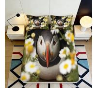 3D Printed Puffin Fitted Sheet Microfiber, Bed Cover, Non-slip Home Decor