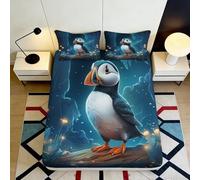 3D Printed Puffin Fitted Sheet, Microfiber Bed Cover, non-slip, home decor