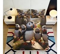 3D Printed Puffin, Fitted Sheet Microfiber, Bed Cover, Non-slip, Home Decor
