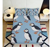3D Printed Puffin Pattern Fitted Sheet Soft Microfiber Deep Pocket Bedroom Set Puffin Mattress Fitted Cover Non-Slip Washable for Home 140x200x25cm