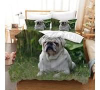 3D Printed Pug Single Duvet Cover Set 3 Piece Microfibre Bedding Set Cute Pets Quilt Cover 150x200 cm with 2 Pillowcases 50x75 cm and Zipper Closure h.5853