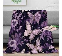 3D Printed Purple butterfly Bed Throw Microfiber Warm Soft Bedding Durable Floral pattern design Travel Blanket Compact Portable Non Pilling for Campers Travellers Families 50x60inch(127x152cm)