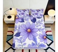 3D Printed Purple Floral Fitted Sheet Microfiber Soft Anti-Slip Large Daisy Bed Sheet Bedroom Decor Mattress Protector 90x200x25cm