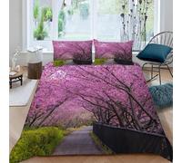 3D Printed Purple Flowering Tree Single Duvet Cover Set 3 Piece Microfibre Bedding Set Natural Scenery Quilt Cover 155x220 cm with 2 Pillowcases 50x75 cm and Zipper Closure k.830
