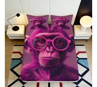 3D Printed Purple Funky Monkey Fitted Sheet Microfiber Soft Anti-Slip Cartoon Bed Cover for Bedroom Guest Room Decor 90x200x25cm