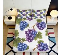 3D Printed Purple Grapes Fitted Sheet Microfiber Soft Touch, Wrinkle Resistant, Home Bedroom Bed Cover, Apartment Bedding, Easy Care, Decorative 90x200x25cm