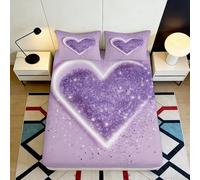 3D Printed Purple Heart Fitted Sheet Microfiber Deep Pocket Non-Slip Bedroom Bedding Purple Heart Mattress Fitted Cover for Adults Teens 120x200x25cm
