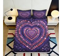 3D Printed Purple Heart Pattern Fitted Sheet Microfiber Soft Breathable Romantic Love Mattress Cover for Bedroom Dormitory Guest Room Protection 200x200x25cm