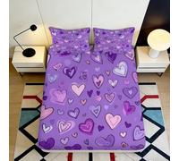 3D Printed Purple Hearts Fitted Sheet Microfiber Non-Slip Bed Cover Bedroom Decor Easy Care for Adults Teenagers 90x200x25cm