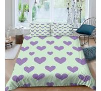 3D Printed Purple Hearts Small Double Bedding Sets Soft Microfibre Romantic Theme 3 Piece Duvet Cover Set Quilt Cover 155x220 cm with Zipper Closure and 2 Pillowcases F.3903
