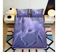 3D Printed Purple Horse Fitted Sheet, Microfiber, Bed Cover, Non-slip, Home