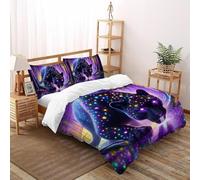 3D Printed Purple Leopard Quilt Cover Wild Land Animal Bedding Set 3Pcs Soft Microfiber with Pillowcases,Hidden Zipper for Boys And Girls Double（200x200cm） Modern Home Decor
