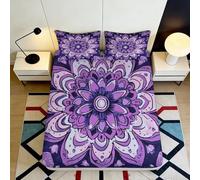 3D Printed Purple Mandala Fitted Sheet Microfiber Soft Bedroom Decor Abstract Floral Mattress Cover for Home Dorm Bed Protection 90x200x25cm