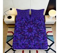 3D Printed Purple Mandala Fitted Sheet Microfiber Soft Breathable Abstract Floral Mattress Cover for Bedroom Dorm Decor 90x200x25cm