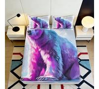 3D Printed Purple Polar Bear Fitted Sheet Microfiber Soft Bed Cover for Bedroom Decor Dorm Mattress Protection 90x200x25cm
