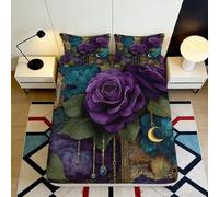 3D Printed Purple Rose Fitted Sheet Microfiber Soft Bed Cover Moon Dreamcatcher Design for Bedroom Dorm Mattress Decor 90x200x25cm