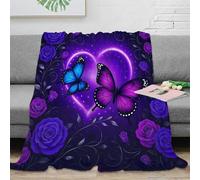 3D Printed Purple roses Cosy Throw Microfiber Ultra Soft Warm Bedding Fantasy butterfly art design Nap Blanket Lightweight Machine Washable for Homeowners Renters Families 70×80inch(180x200cm)