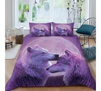 3D Printed Purple wolves Duvet Cover Polyester Fantasy animal art Quilt Cover Stain Resistant Easy Care for Uni Student Shared Apartment Bedroom Daily Use King（220x240cm）