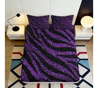 3D Printed Purple Zebra Fitted Sheet Microfiber Soft Breathable Glitter Stripe Mattress Cover for Bedroom Guest Room Dorm Decor 90x200x25cm