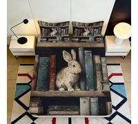 3D Printed Rabbit Bookshelf Fitted Sheet Microfiber Deep Pocket Non-Slip Rabbit Bookshelf Mattress Fitted Cover Washable 90x200x25cm