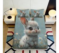3D Printed Rabbit Design Microfiber Fitted Sheet Non-Slip Deep Pocket Bedroom Mattress Fitted Cover for Adults Teens 200x200x25cm