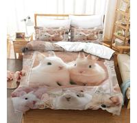 3D Printed Rabbit Double Duvet Cover Set 3 Piece Microfibre Bedding Set Cute Animals and Pets Quilt Cover 200x200 cm with 2 Pillowcases 50x75 cm and Zipper Closure k.47