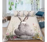 3D Printed Rabbit Duvet Cover, Microfiber Bedding Cover Hidden Zipper for