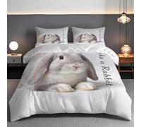 3D Printed Rabbit Duvet Cover Single, Microfibre Bedding Set | Soft Breathable, Fade Resistant, Machine Washable, All Season, Lop Eared Bunny Quilt Cover With Zipper 1 Pillowcase