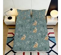 3D Printed Rabbit Fitted Sheet, Microfiber Bed Cover, non-slip, home, cozy