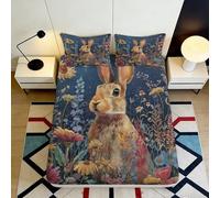 3D Printed Rabbit Floral Fitted Sheet Microfiber Deep Pocket Bedroom Bedding Set Rabbit Mattress Fitted Cover Non-Slip Washable for All Ages 160x200x25cm