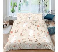 3D Printed Rabbit Flowers Duvet Cover 150x200 3PC Duvet Set with Zipper Closure and 2 Pillowcases 50x75 Art Soft Breathable Microfiber Bedding Set 2276-J